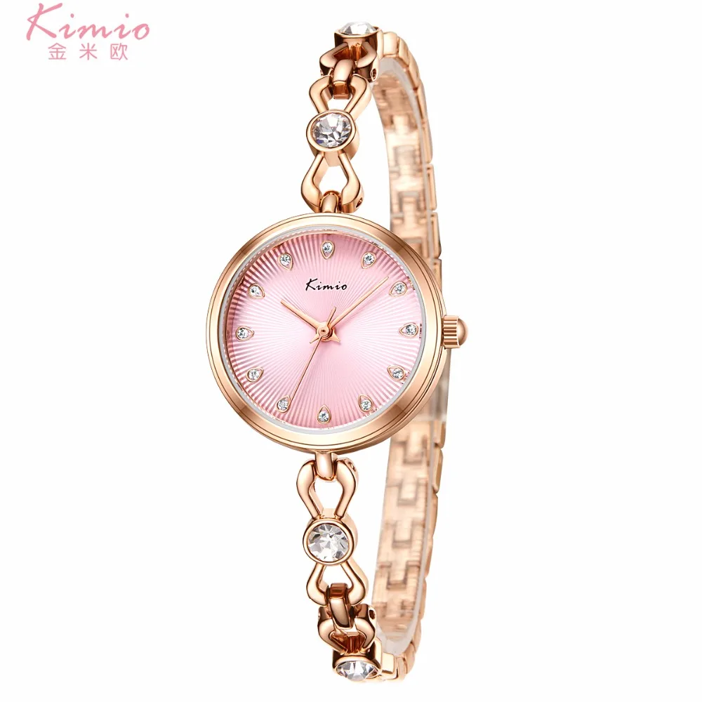 

KIMIO Thin Clock Women Fashion Simple Watches Rhinestones Dress Woman Watch Rose Gold Quartz Ladies Women's Watch Wristwatch
