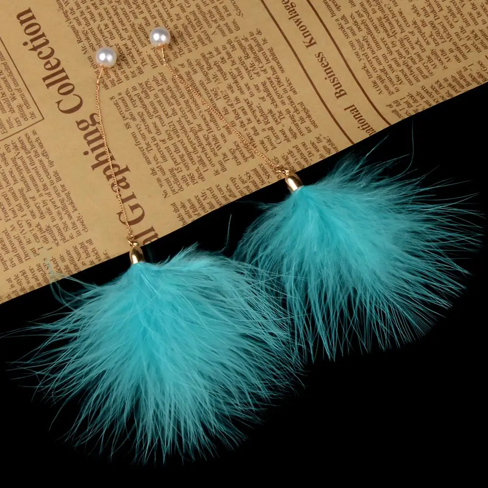 Feather Earrings Pearl Chain Long Dangle Drop Wedding Party Jewelry Gift Women LFPU Boho
