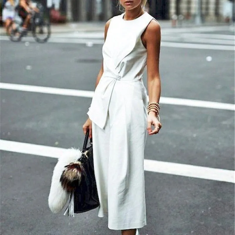 Black White Summer Elegant Work Wide Leg Jumpsuit Women Overalls Fashion Casual Loose Jumpsuit Black White Summer Elegant Work Wide Leg Jumpsuit Women Overalls Fashion Casual Loose Jumpsuit