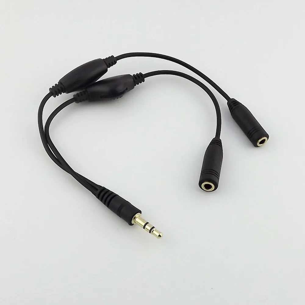 10pcs 3 5mm Headphone Stereo Audio 1M 2F Splitter Cable With Separate Volume Controls 22cm
