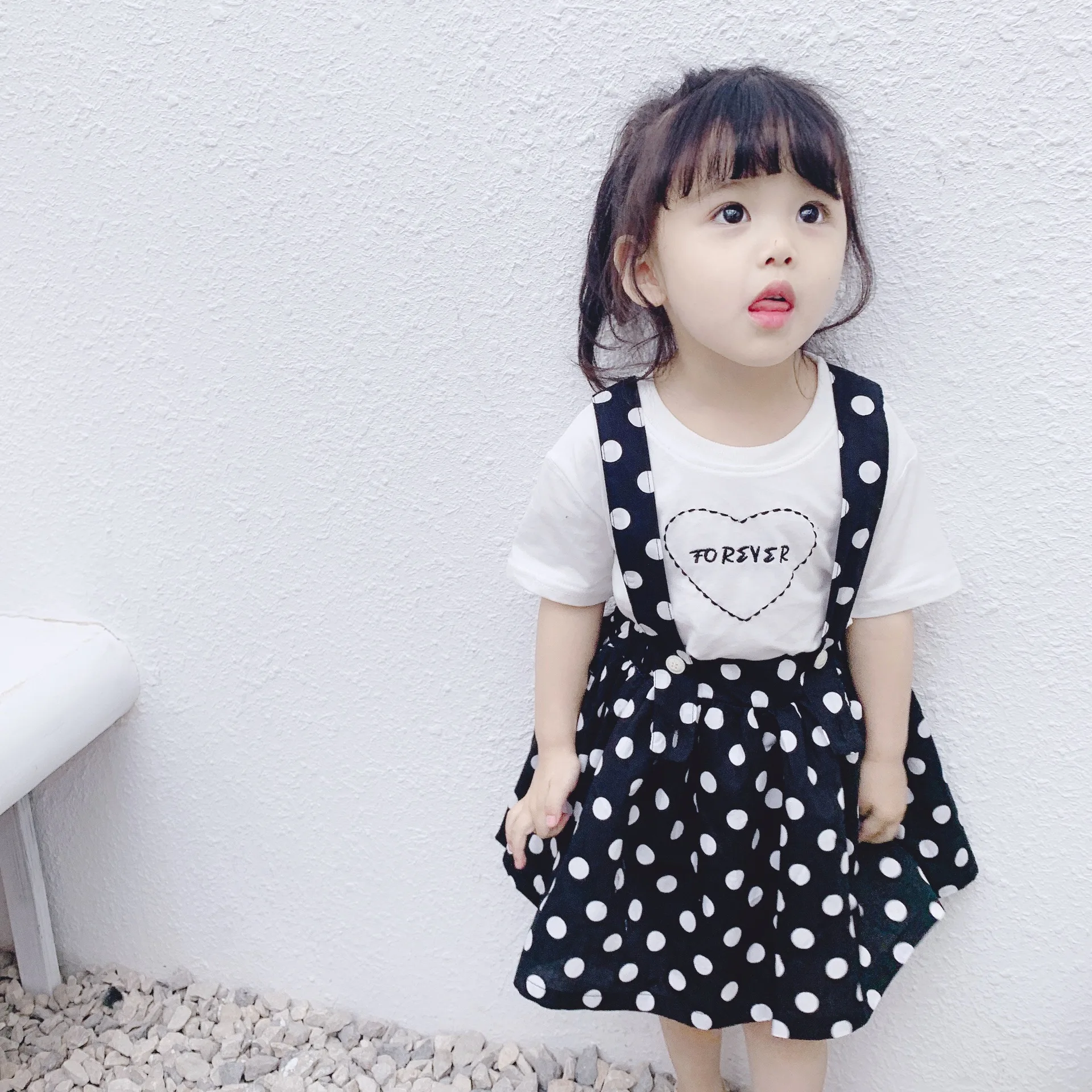 

Spring and Summer 2019 Girls New Dot Point Overall Dresses Children Suspender Sling Cotton Dresses Kids Sleeveless Casual Dress
