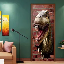 Custom Size/77x200cm Ferocious Dinosaur 3D Door Sticker PVC Self-adhesive Wallpaper DIY Waterproof Mural Decals For Kid Bedroom