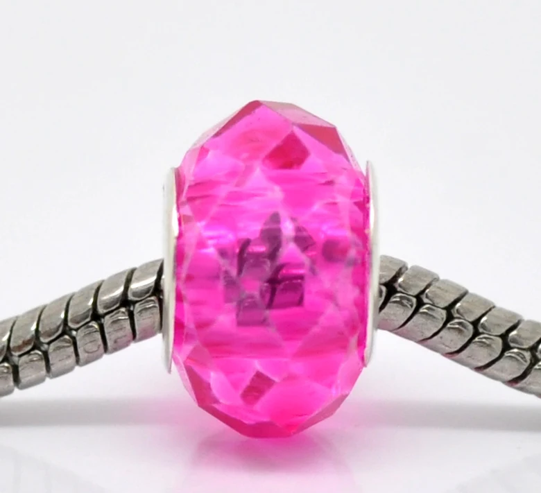 

DoreenBeads 20PCs Fuchsia Cut & Faceted Glass European Spacer Beads 14mmx9mm(4/8"x 3/8") new