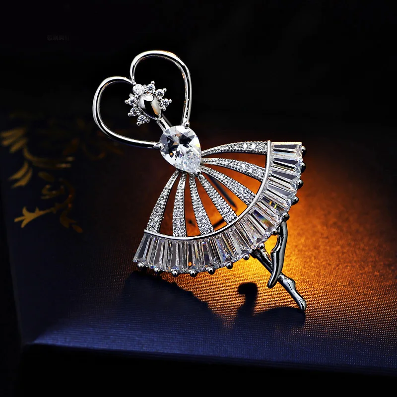 

Miss Lady Ballet Dancer Brooch 2017 New Arrivals Women Girls Silver color Zircon Crystal Brooch Pins MLY6484