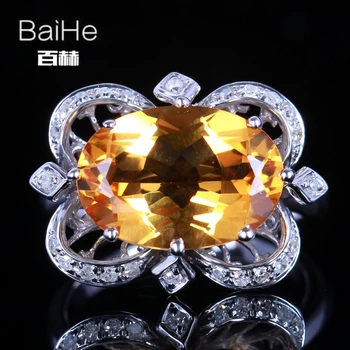 

BAIHE Sterling Silver 925 4.74ct Yellow Flawless Oval Citrine Wedding Women Trendy Fine Jewelry unique Sweet Ring Citrine Ring