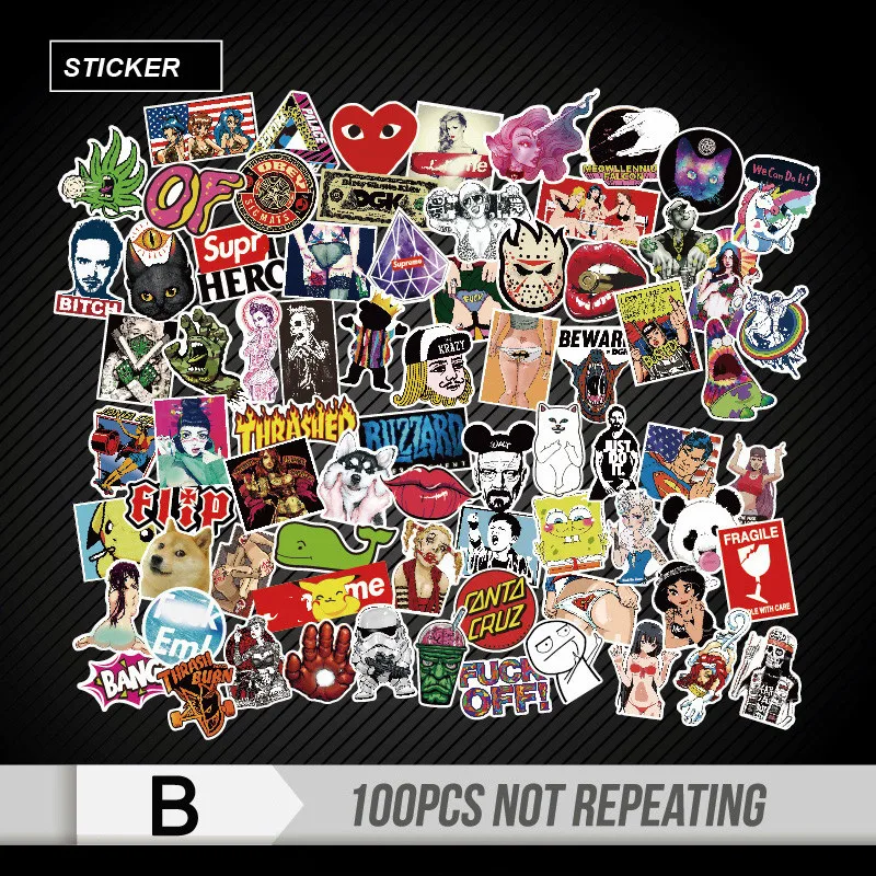 100pcs Mixed Cartoon Toy Stickers for Car Styling Bike Motorcycle Phone Laptop Travel Luggage Cool Funny Sticker Bomb JDM Decals