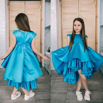 

High Qulaity Satin Flower Girl Dress For Wedding Tea-Length Zipper Back Custom Made Princess Birthday Party Gowns New Arrivals