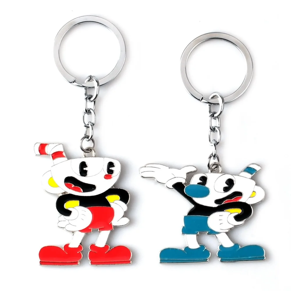 

Game Cuphead Keychain for Women Cup Head Key Chains Best Friends Porte Clef Rat Key Holder Keyring Boys' Gift Men Jewelry
