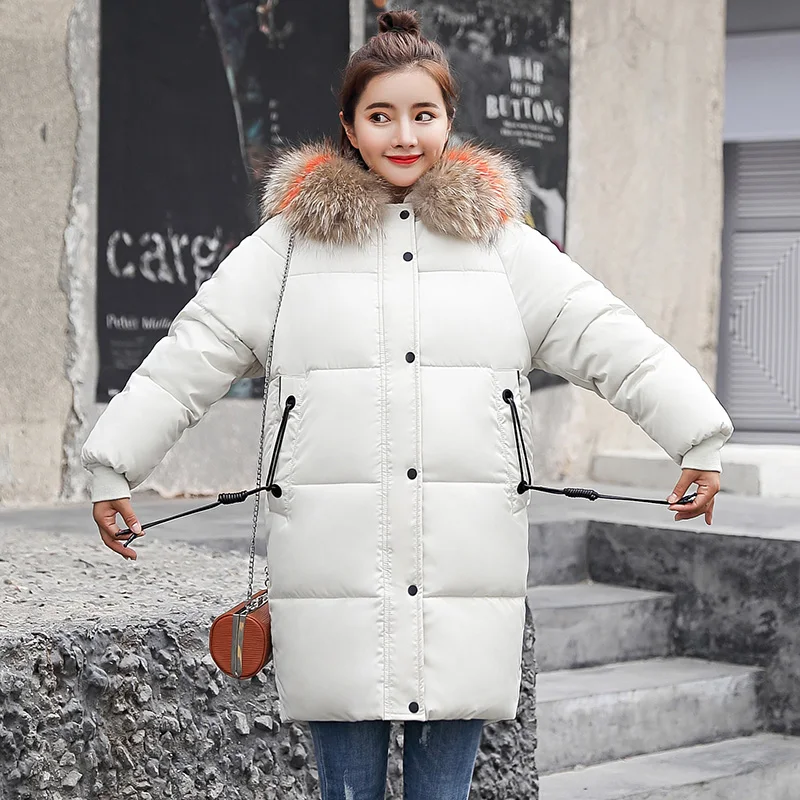 

2018 Women Parkas for winter Thicken Warm Loose Jacket coats Big fur collar Hooded Casual Solid winter Cotton padded Jackets 3XL