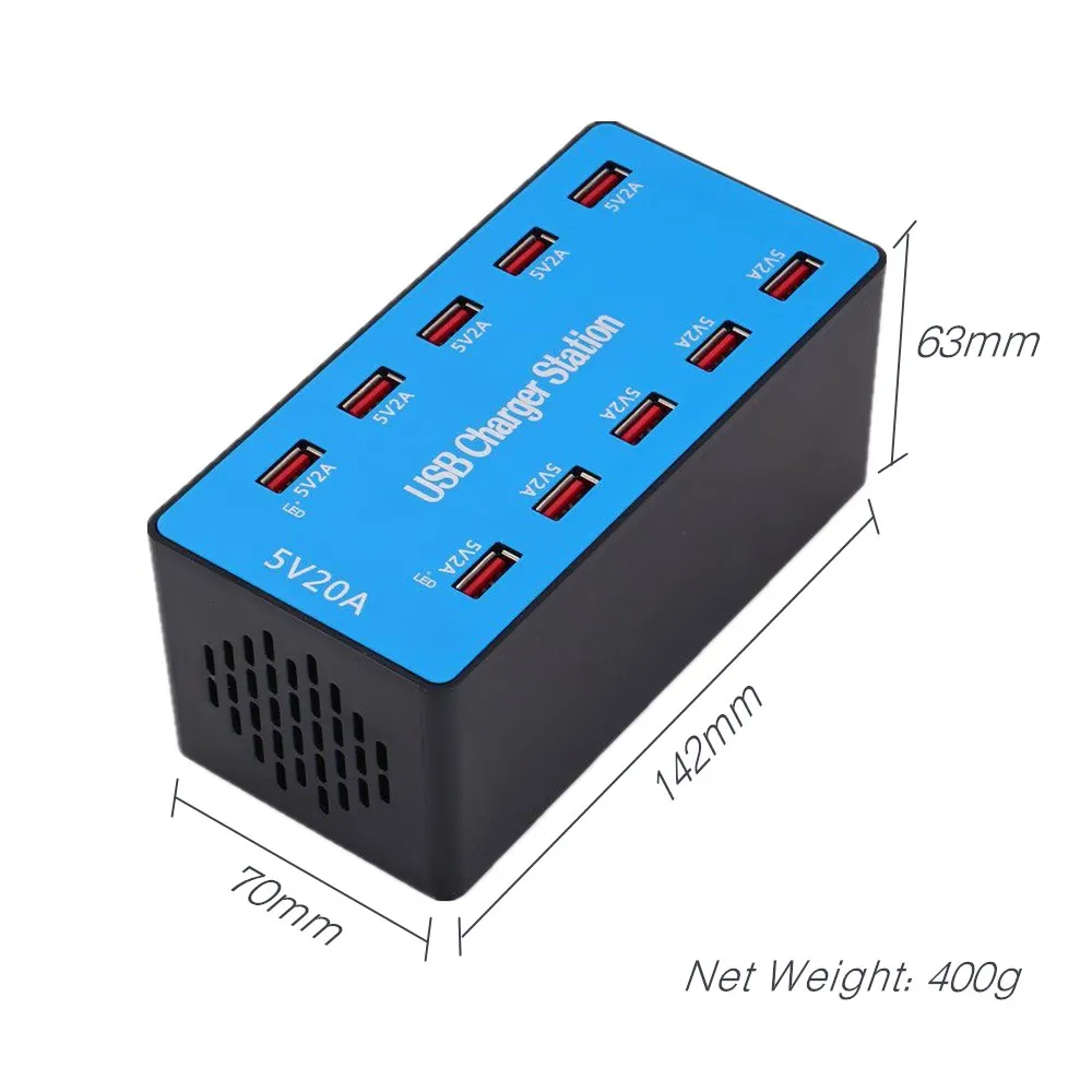 USB Зарядное устройство 100W 10 Порты USB 20A смартфон настольная зарядная станция для 5V 2A для samsung Xiaomi iPad Tablet PC для iPhone