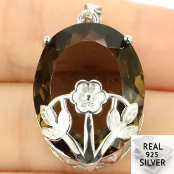 

Guaranteed Real 925 Solid Sterling Silver 8.1g Big Gems 22x18mm Smokey Topaz Woman's Wedding Pendant 31x18mm