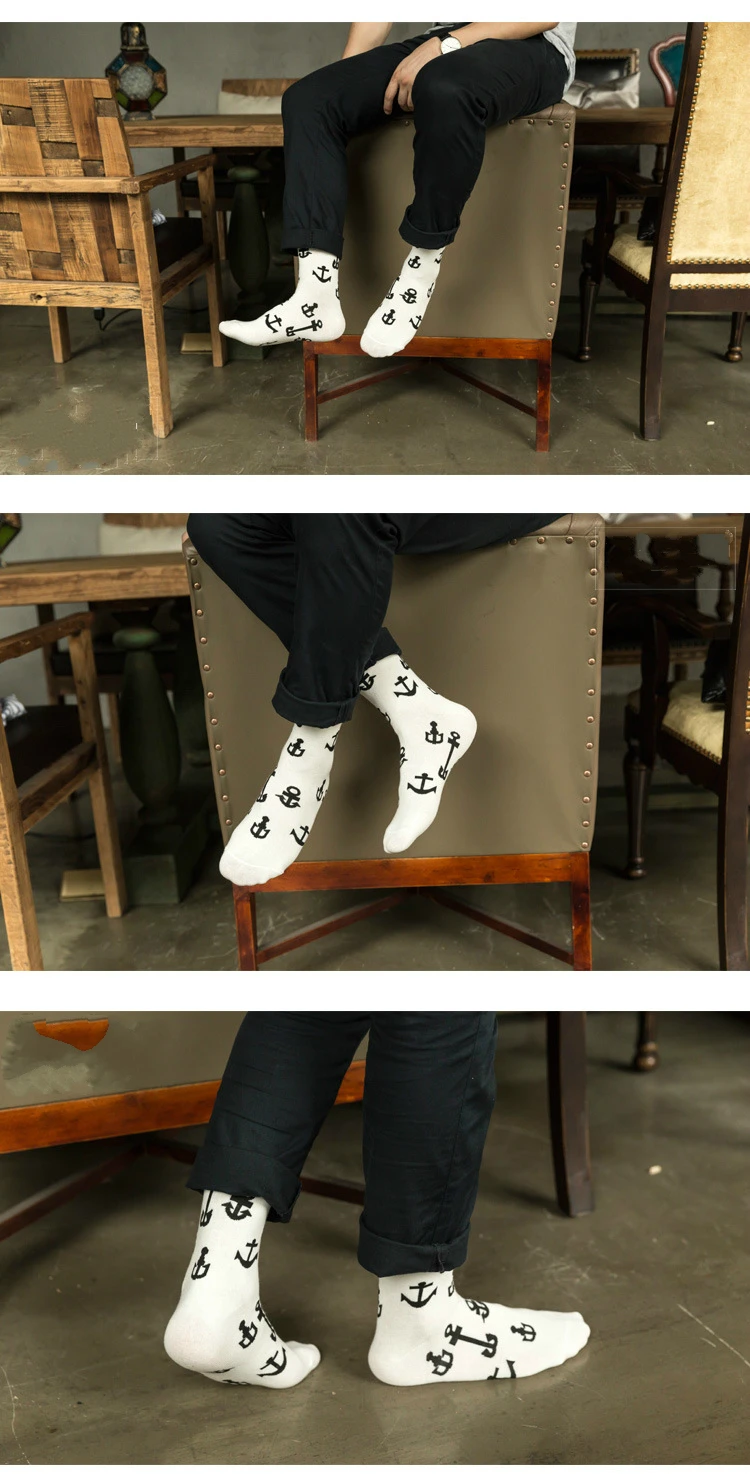 1 пара, мужские носки в стиле хип-хоп, с рисунком якоря, в полоску, уличные, забавные, для скейтборда, бизнес, унисекс, носки, чистый хлопок, мужские носки