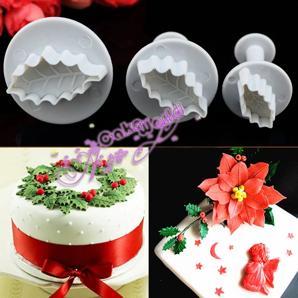3pcs christmas leaf rose leaf mold paste plunger candy 3pcs christmas leaf rose leaf mold paste plunger candy