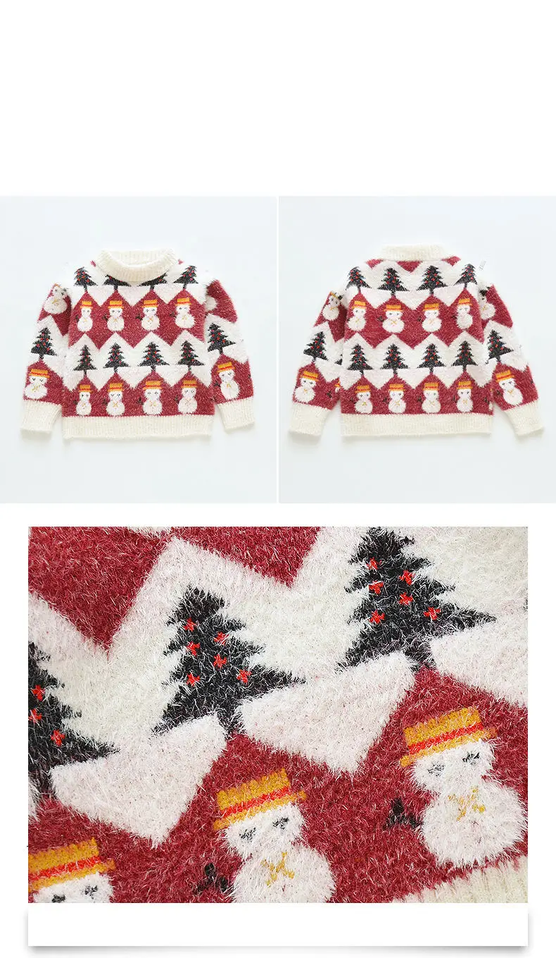 Зимний детский Рождественский свитер с деревом, вязаный пуловер, одежда модный теплый Обтягивающий джемпер для девочек-подростков с круглым вырезом, пальто со снеговиком
