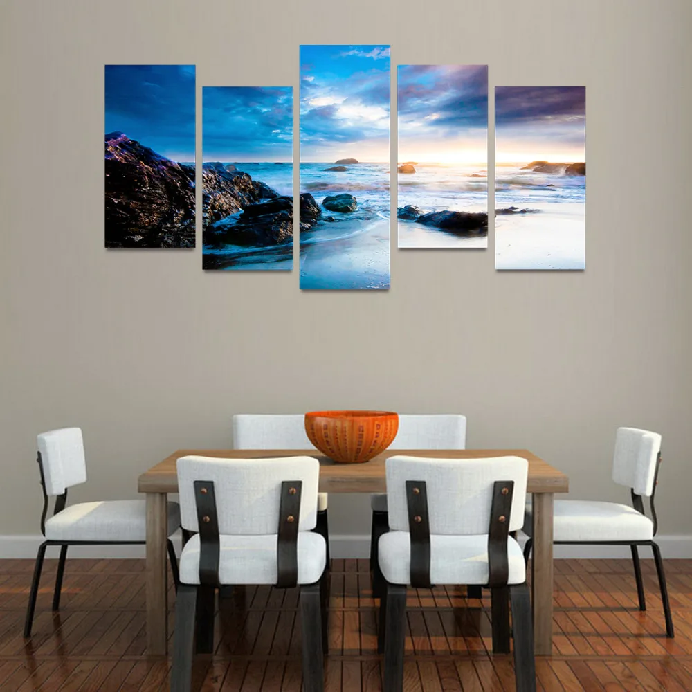 5 Panels Canvas Print Ocean Clouds Sightseeing Painting Wall Art