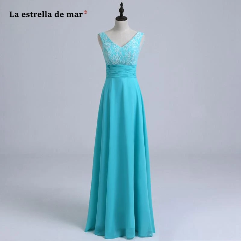 turquoise Vestido boda mujer invitada Новое Кружевное шифоновое 3 стиля ТРАПЕЦИЕВИДНОЕ бирюзовое платье подружки невесты длиной до пола свадебное платье - Цвет: turquoise