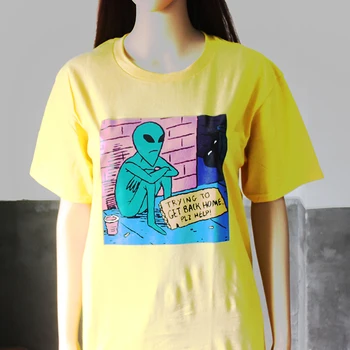 

Hillbilly 2019 Funny Cotton Print Casual Yellow Alien Trying To Get Home Pls Help T-shirts Kawaii Short Sleeve Graphic T Shirts
