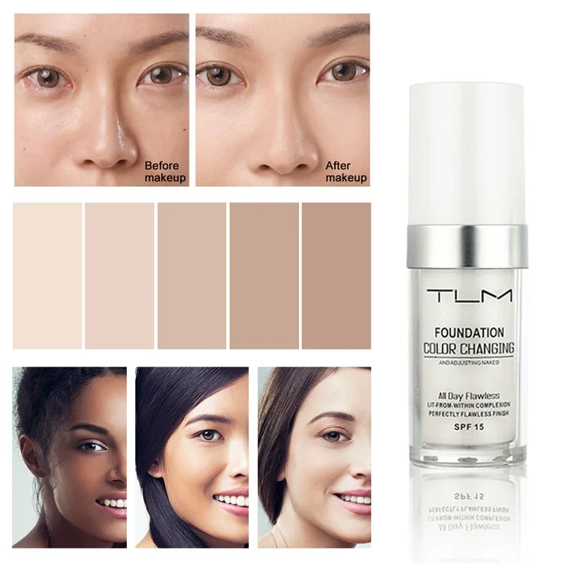 

TLM 30ML Color Changing Liquid Foundation Change Into Skin Tone Concealer Whitening Base Makeup