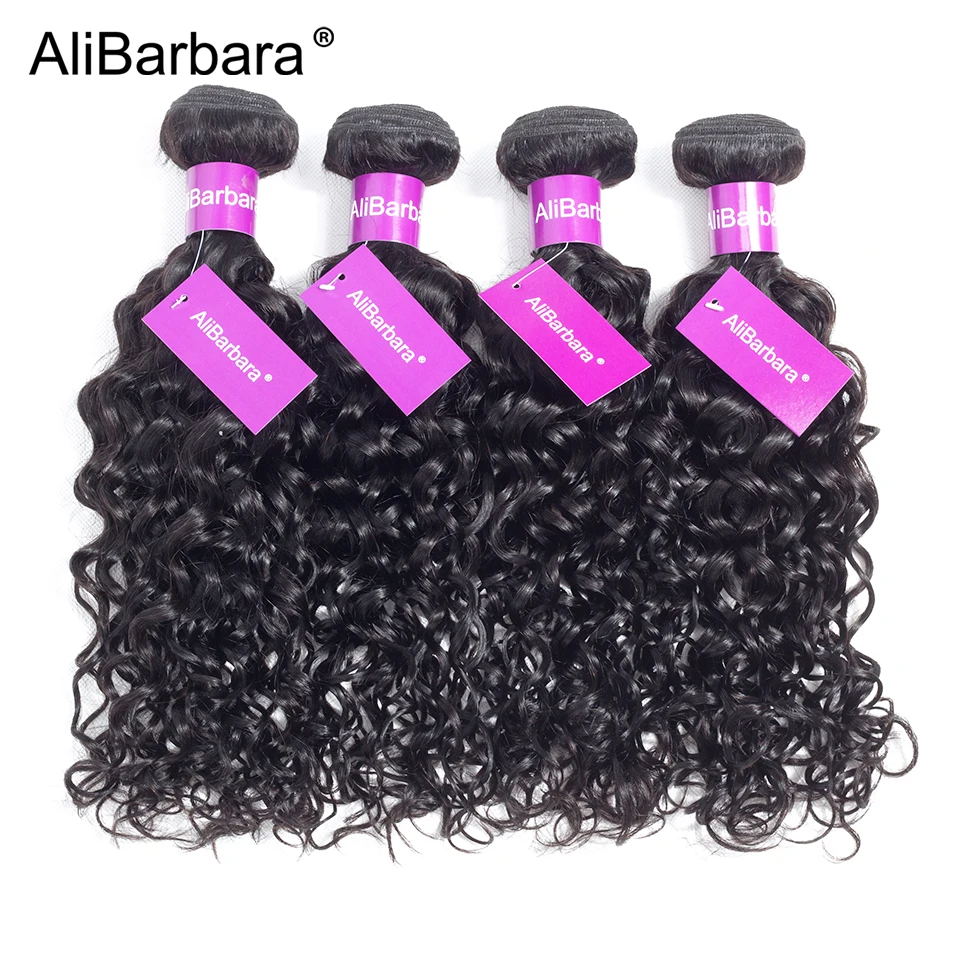 AliBarbara Hair Brazilian Water Wave Hair Bundles 4pcs 100% Remy Human Hair Weave Natural Hair Extensions Can Be Dyed Bleached
