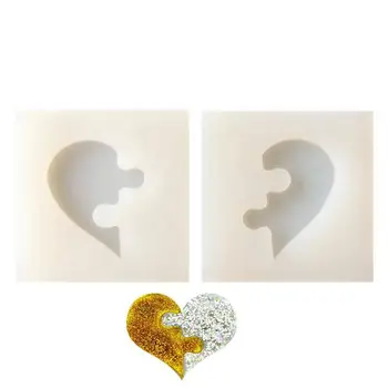 

2 pcs/set Heart-shaped Puzzle Jigsaw Jewelry Silicone Mold with Hole for Polymer Clay,Crafting, Resin Epoxy,Pendant Earrings M