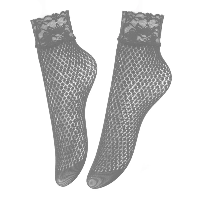 Прозрачные короткие кружевные носки женские летние винтажные Лолита с оборками лодыжки носки эластичные женственная сетчатая прозрачная носки нейлон шелк Skarpetki - Цвет: Серый