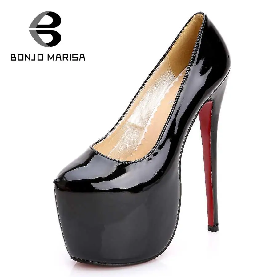 

BONJOMARISA 2016 Big size 35-44 Women Pumps Sexy Extreme High Heels Platform Wedding Shoes Woman Sole PU Red Party Pumps