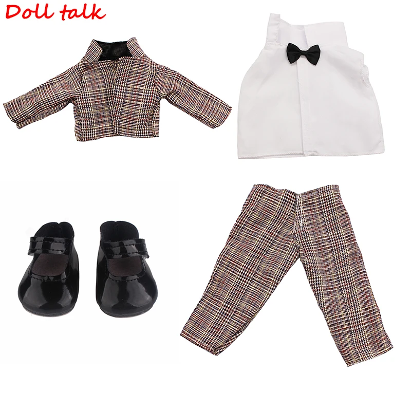 3pcs/set Suit Doll Outfit For 43cm Baby Tuxedo Coat+T-shirt+Trousers Set For 18Inch Amerian Zapf Doll Clothes Child's Gift Shoes