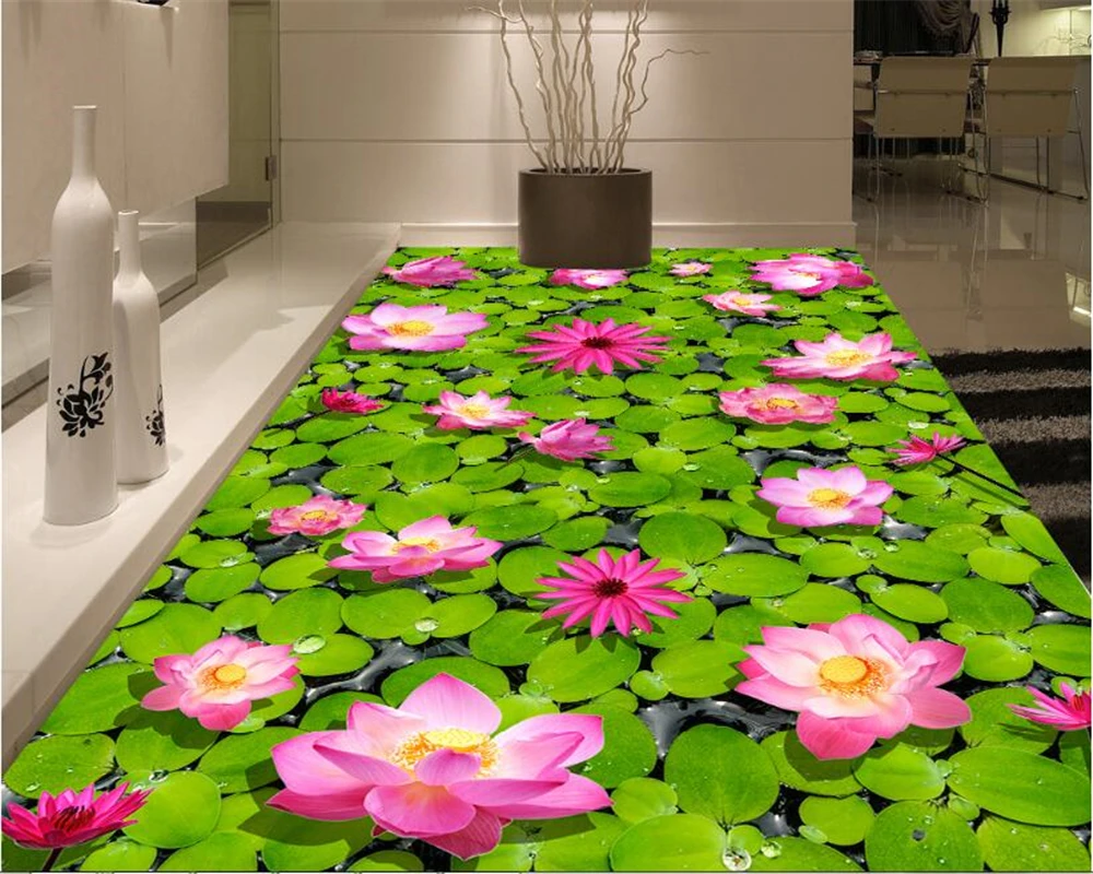 Beibehang 3D Lantai Tiga Dimensi Lukisan Kolam Ikan Mas Lotus Angin