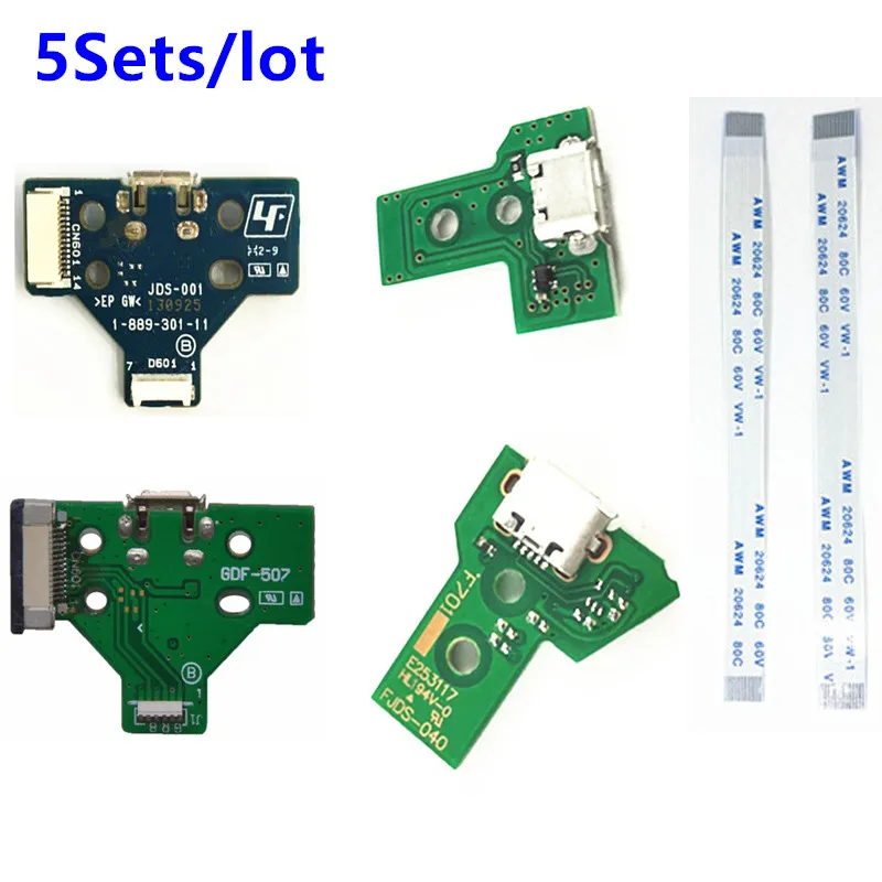 

5 Sets Charging Socket Port Circuit Board JDS 001 011 030 040 12 14 pin Power Flex Ribbon Cable For Playstation 4 PS4 Controller