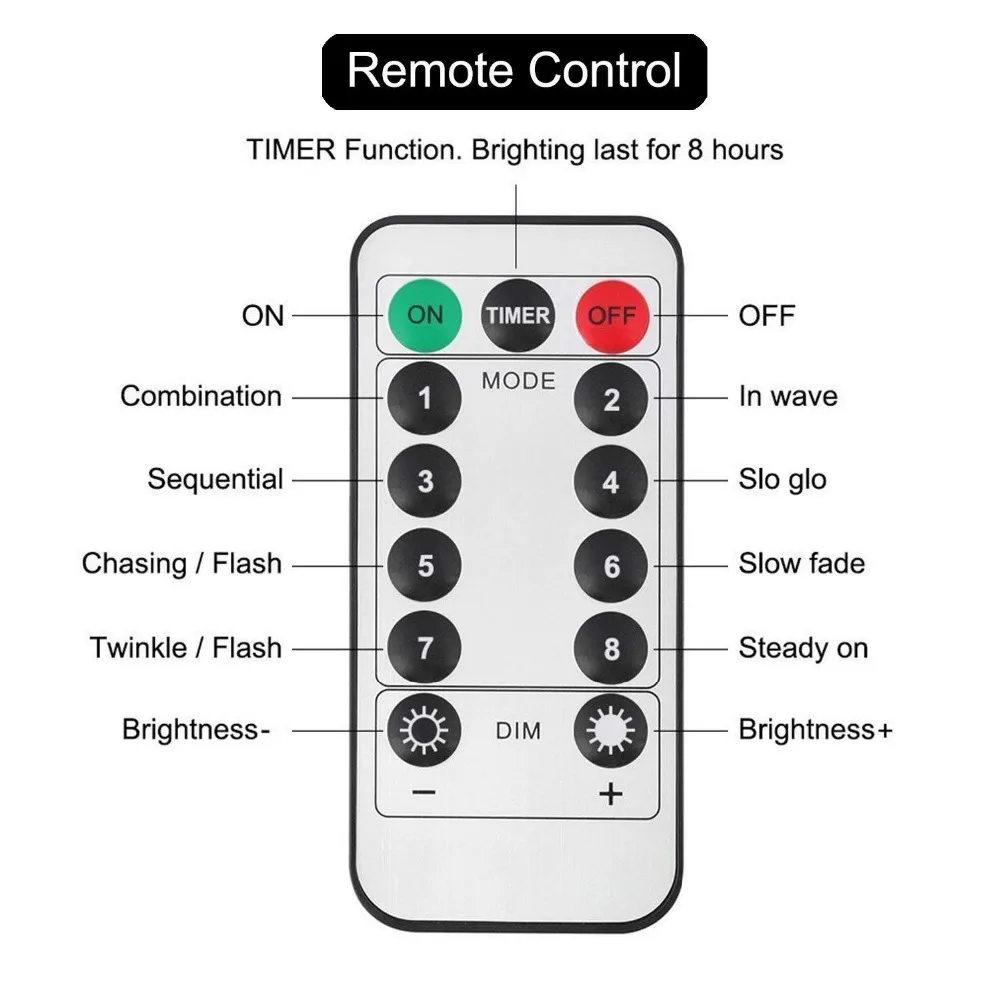 Светодиодный фонарь с питанием от аккумулятора, 8 функций, пульт дистанционного управления, 5 м, 50 светодиодный/10 м, 100 светодиодный, наружный интерьер, рождественские огни