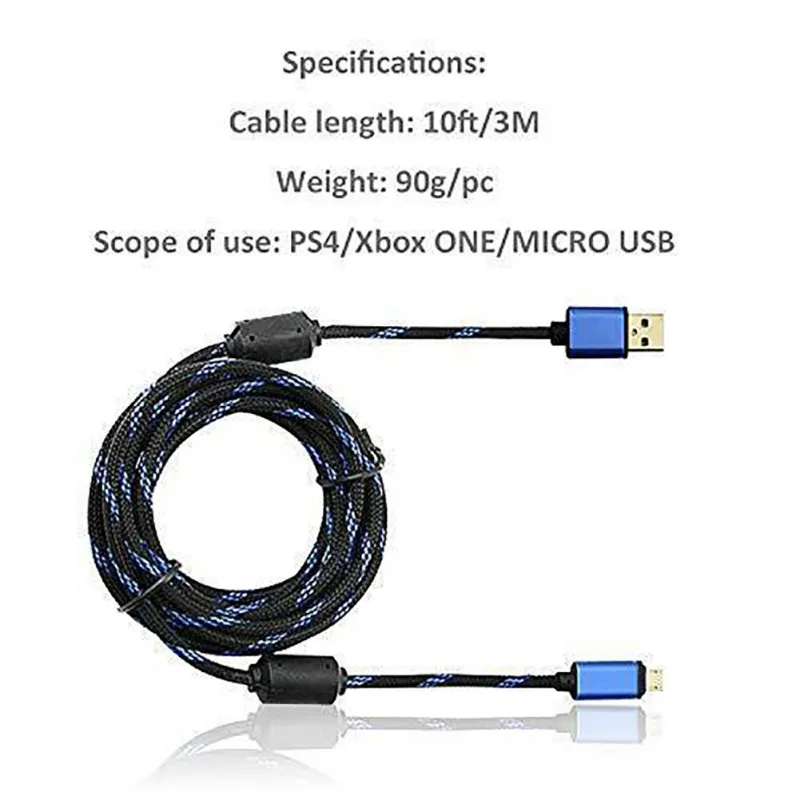 Быстрый зарядный кабель для передачи данных для Игровые приставки 4 контроллер для Xbox One ручки 3M микро USB кабель