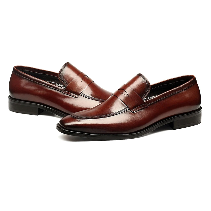 Мужские лоферы из натуральной кожи без застежки с круглым носком|slip on|slip on flatsslip