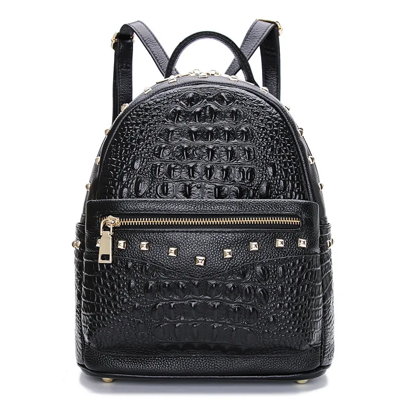 

2019 Crocodile Head Cowhide Rivet Shoulders Package Trend Genuine Leather Woman Package