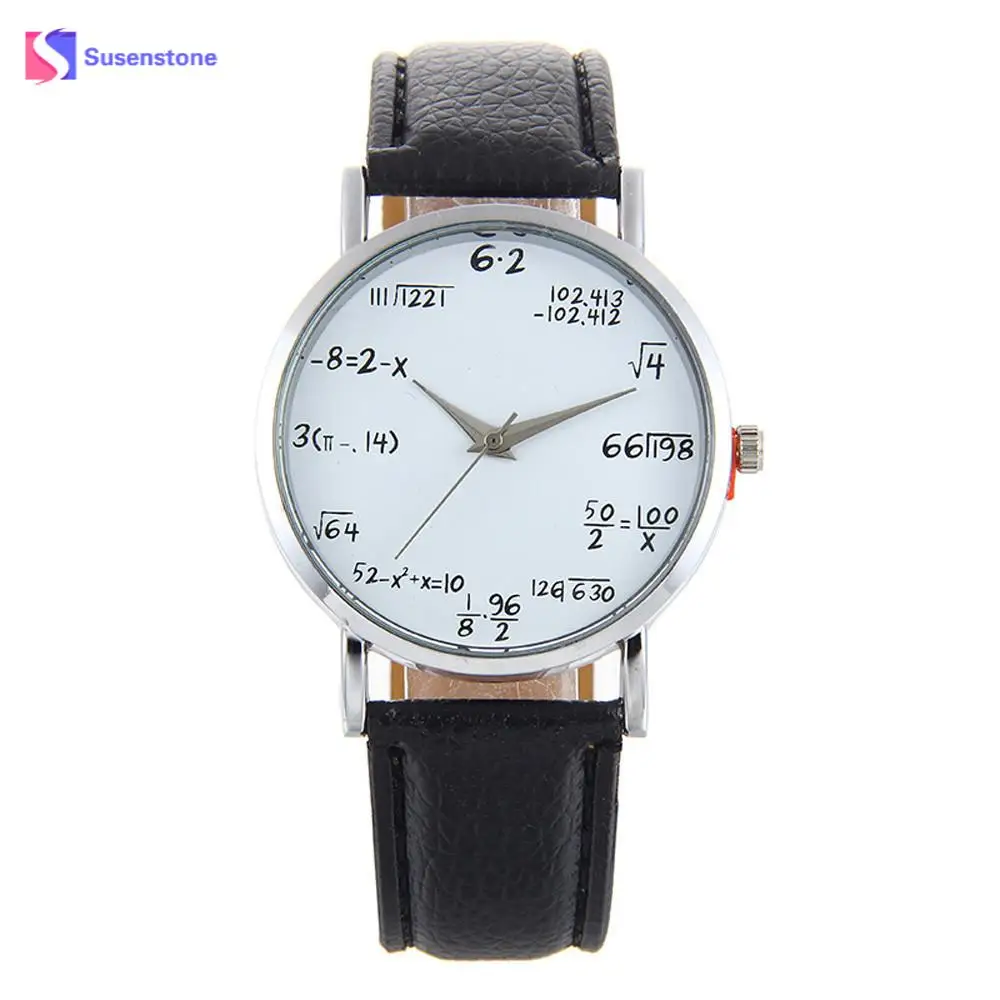 

Fashion Brand Women's Watch Mathematical formula Picture Design Leather Band Analog Alloy Quartz Wrist Watch For Girls clock