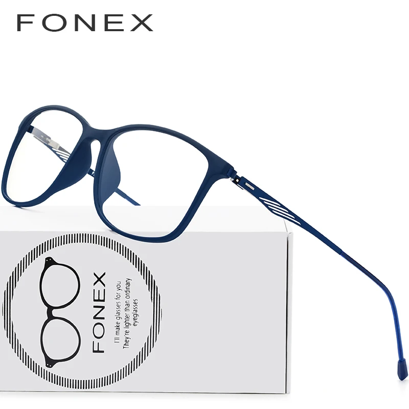 

FONEX TR90 Alloy Optical Glasses Frame Men Full Square Myopia Eye Glass Prescription Eyeglasses Korean Screwless Eyewear 9854