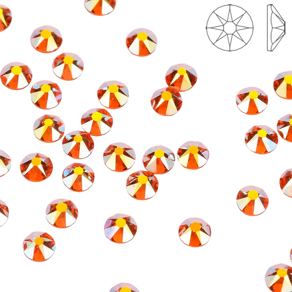 

High Brilliance Orange AB Shimmer FlatBack Non-HotFix Rhinestones Nail Art Crystal 16 Facets Cut Flat Back Rhinestones