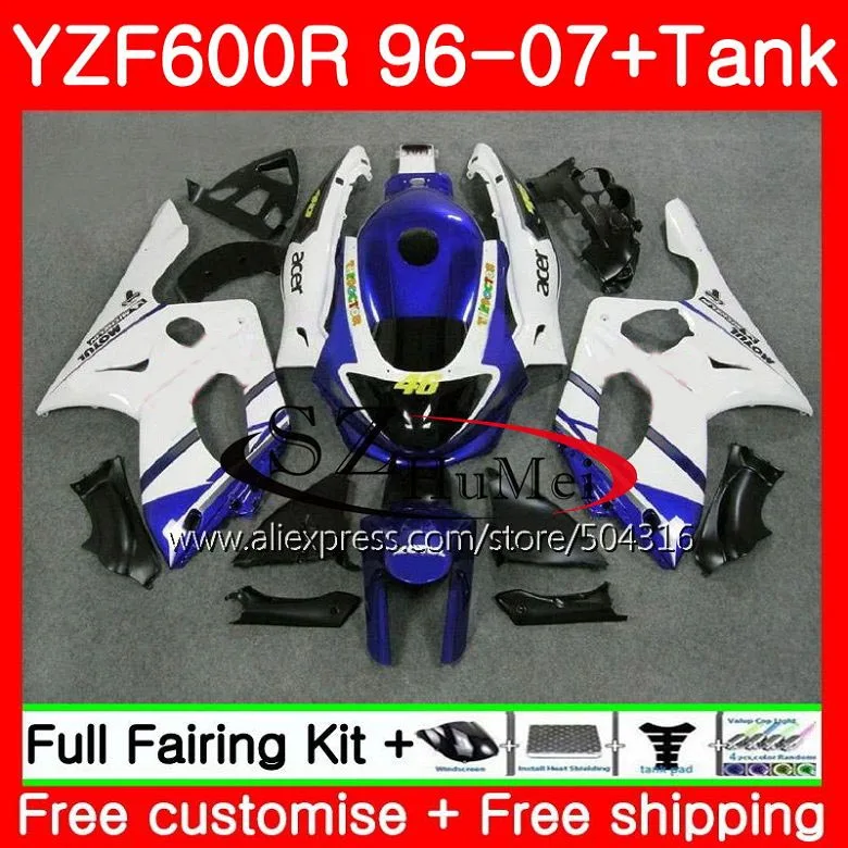 

Body For YAMAHA Thundercat white blue YZF600R e 96 97 98 99 00 01 65SH12 YZF 600R YZF-600R 1996 1997 1998 1999 2000 2001 Fairing