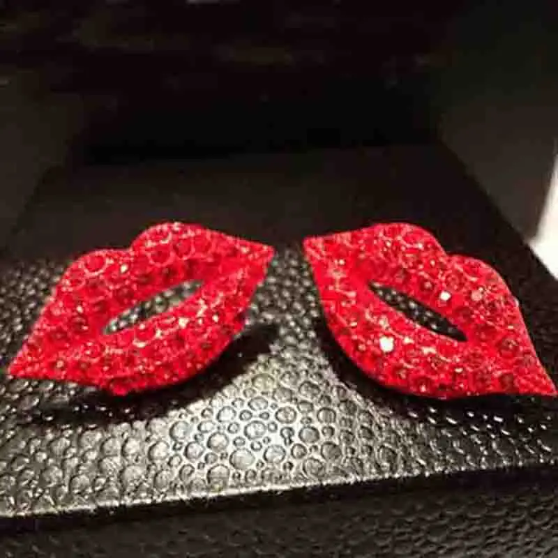 Новая мода, 1 пара, элегантные сексуальные красные губы, Кристальные серьги-гвоздики, женские сверкающие серьги для девушек, ювелирные изделия, подарки