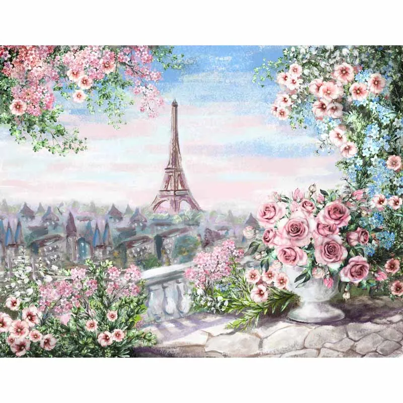 MEHOFOTO Виниловый фон для фотосъемки с цветочным принтом маслом Эйфелева башня розовая роза Европейский замок детские фоны для фотосъемки