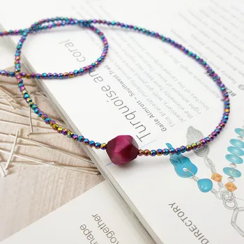 

LiiJi Unique Dye Color Hot Pink Tiger's Eye,Multi Color Hematite Hematite 1-2mm Magnet Clasp Choker Necklace 40cm/16''