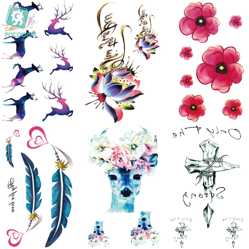 

RC260-284 DIY Waterproof Tattoos Sticker Color Colorful Deer Rose Butterfly Temporary Tattoo Stickers Body Art Flash Tattoo Taty