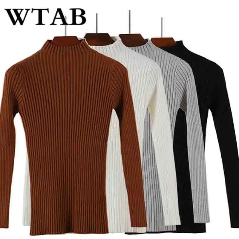 

WTAB NEW 2018 autumn winter sweater casual knitted Turtleneck pullover plus size female tops jumper soft slim sweater pull femme