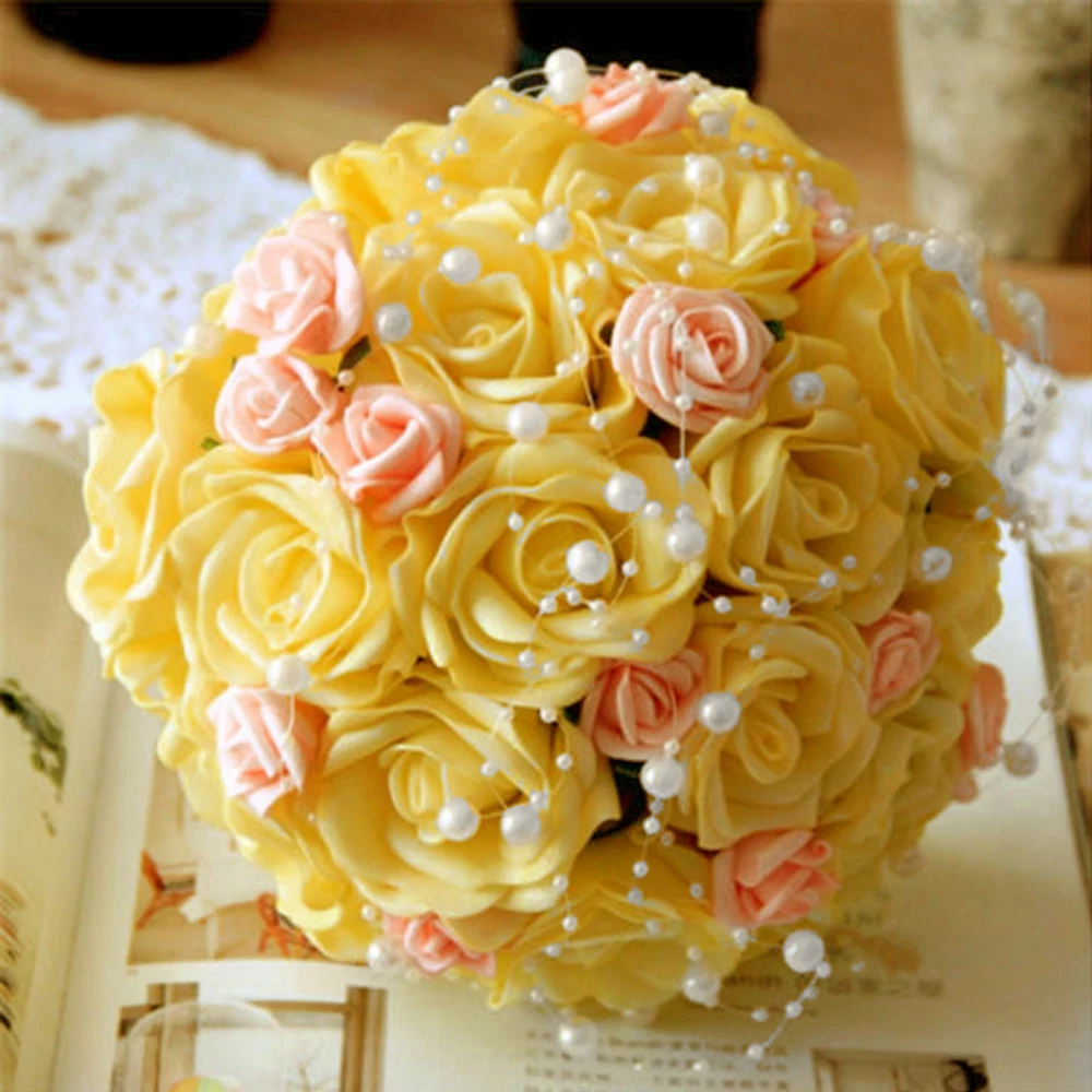 Ivory Acrylic Pearl Spool String Rose Garland Beads Wedding Bridal Bouquet Decor
