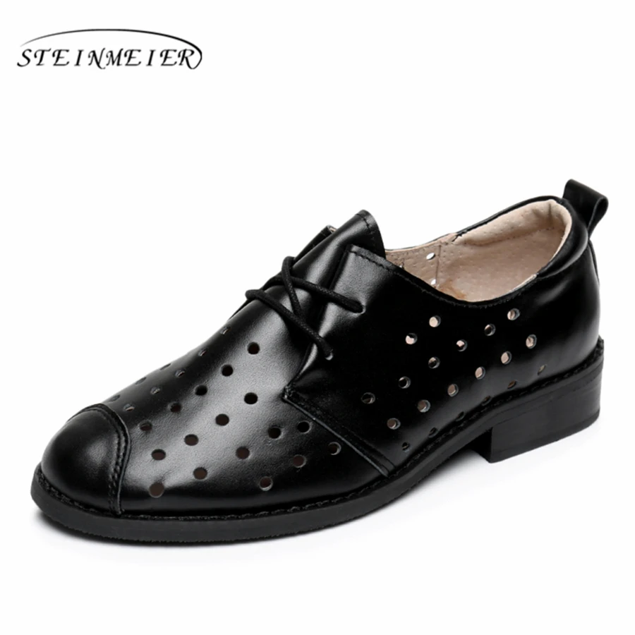 black flat leather shoes womens