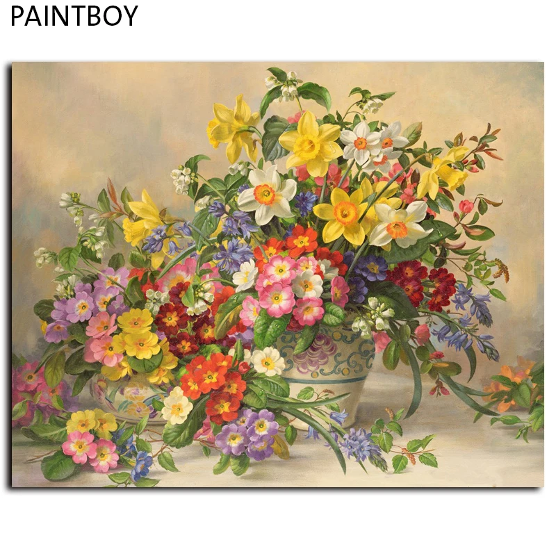 

Framed Pictures Painting By Numbers Europe Flower Handwork Canvas Oil Painting Home Decor For Living Room GX7236