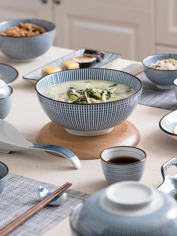 

Chinese style Ceramic Bowl Blue White Porcelain Dinnerware Ramen Soup Bowl Spoon Small Tea Cup Tableware