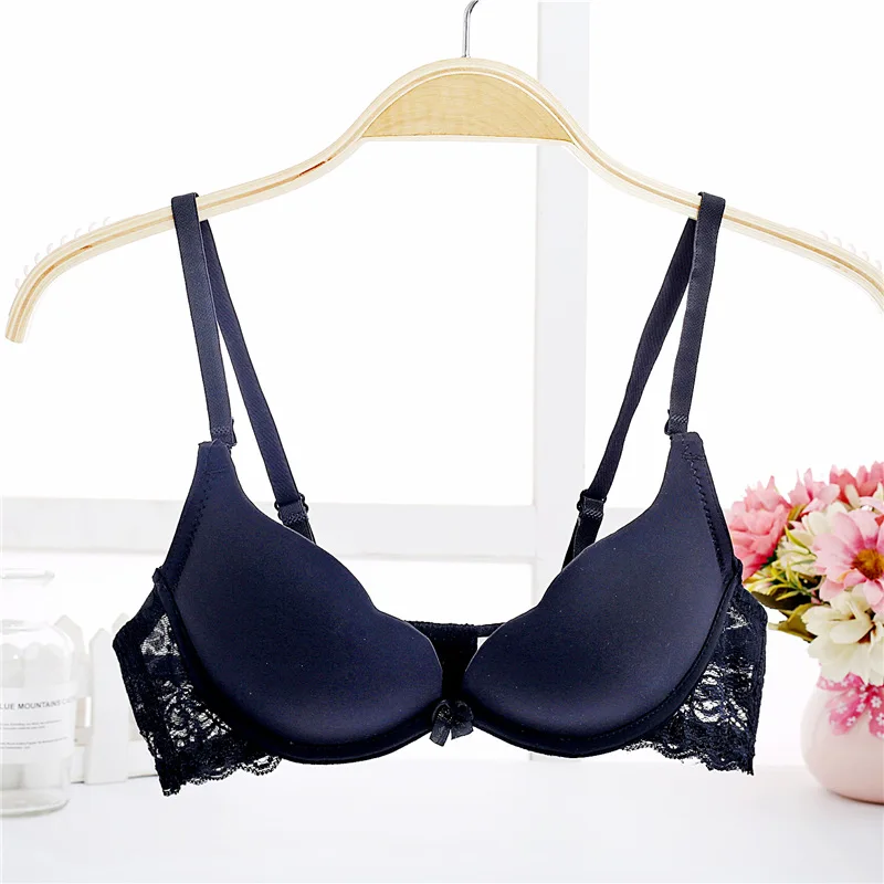 Интимная Push Up Bra бесшовное нижнее белье бюстгальтер для кормления женщин бюстгальтер для студенток небольшой груди Глубокий u бюстгальтер кружева стороны мягкий бюстгальтер - Цвет: Черный