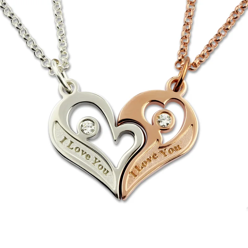 Engraved Couple's Breakable Heart Necklace With Birthstones