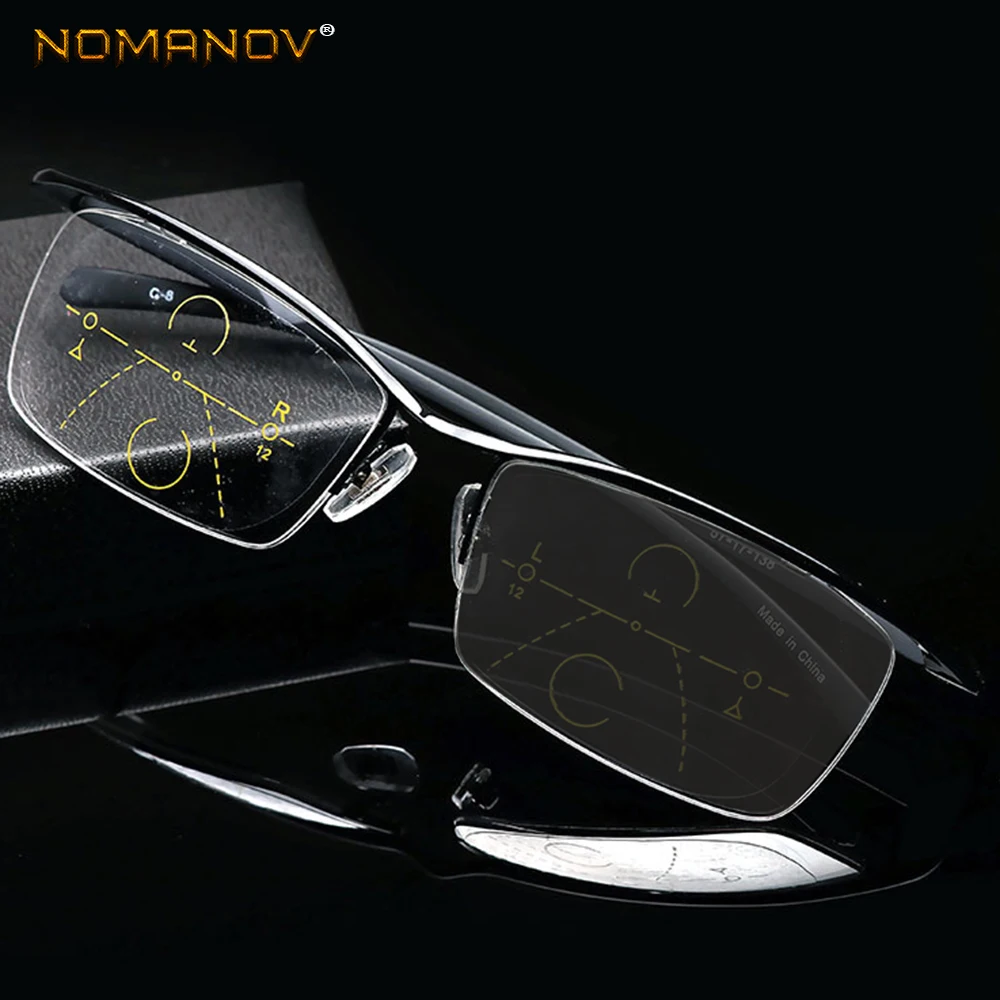 NOMANOV = фотохромные серые интеллектуальные прогрессивные многофокальные очки для чтения бифокальные добавить+ 75 К+ 3,5 титановый сплав бровей - Цвет оправы: see photo