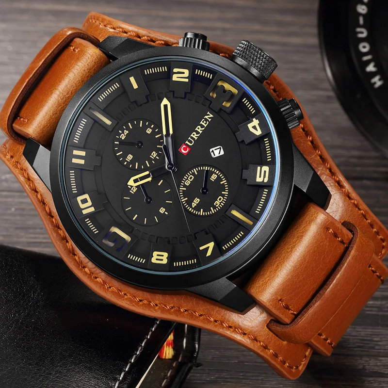 CURREN 2019 New Men Fashion Quartz Watches Men's Army Leather Sports Wrist Watch Military Date Male